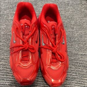 Red Athletic Sneakers with Silver Accents